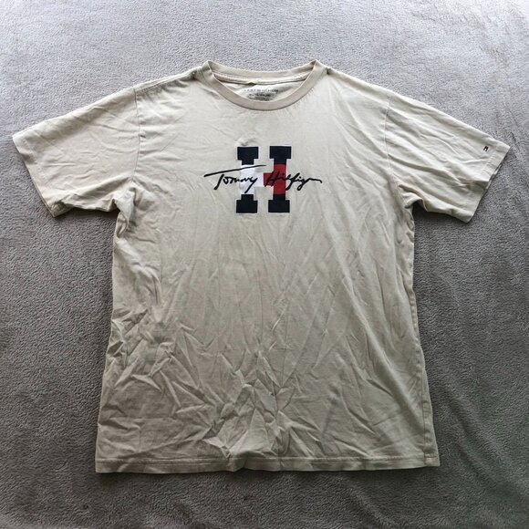 Tommy Hilfiger Mens T-Shirt Size XL Short Sleeve Beige Graphic Tee Casual Top - Picture 7 of 8